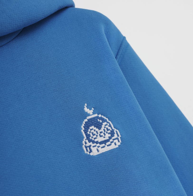 Blue Madhappy hoodie closeup