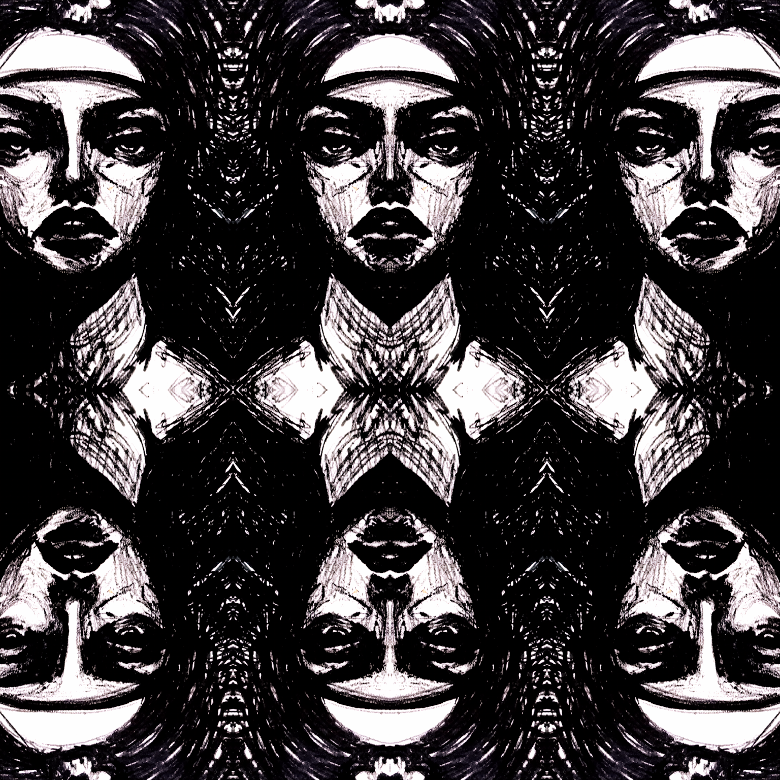 Ink sketch, digitally manipulated.\nUnyielding. Achromic. Looking right at you.